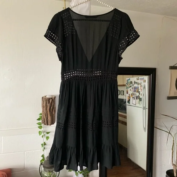 Zara Black Eyelet Fit and Flare Mini Dress
